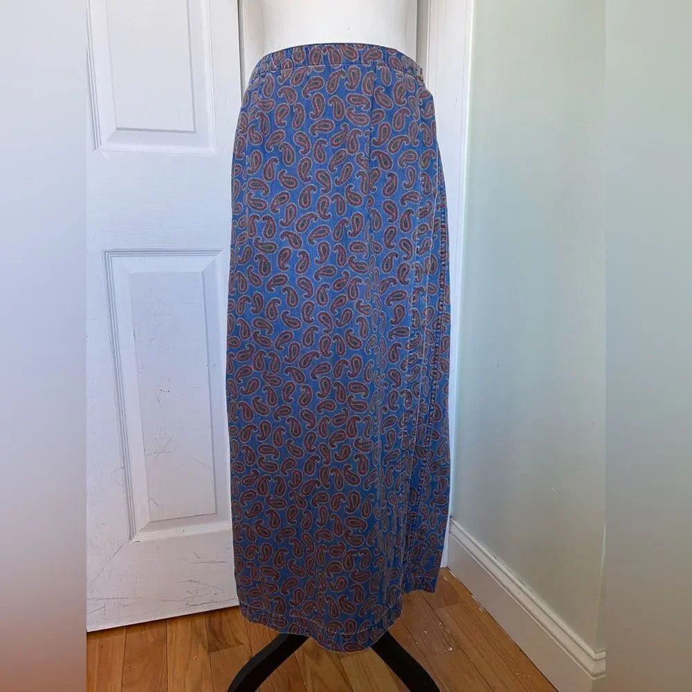 Y2K/ 90s Liz Claiborne Paisley Wrap Denim Skirt